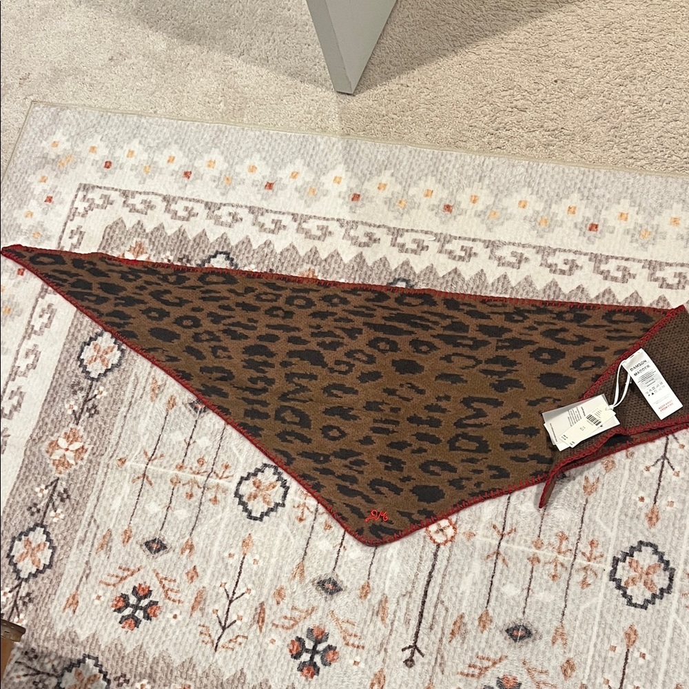 Damson Madder Leopard Print Triangle Scarf with Red Trim